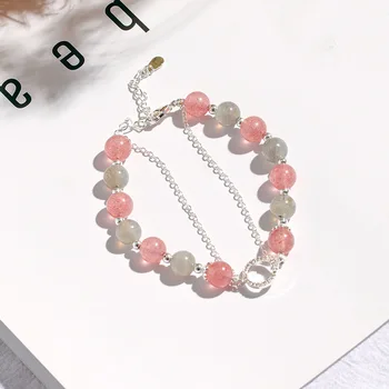 

Girl'S Heart INS Bracelet Bingyue Strawberry Crystal Gray Moonstone Bracelets Lucky Normcore Style Design Network Red Sen Depart