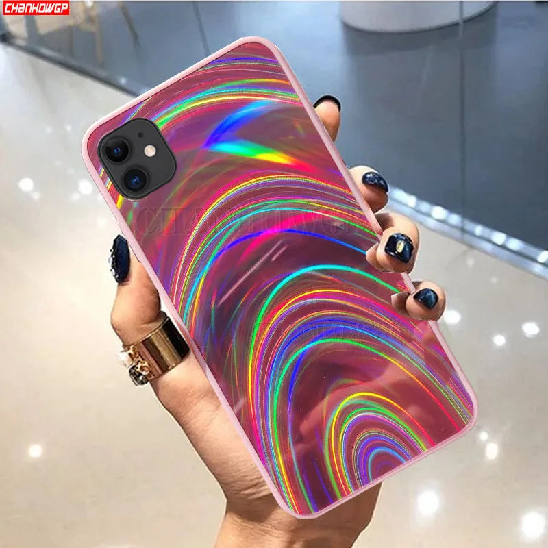 Цветной Радужный чехол для iPhone 11 Pro Max чехлы с блестящим зеркальным покрытием
