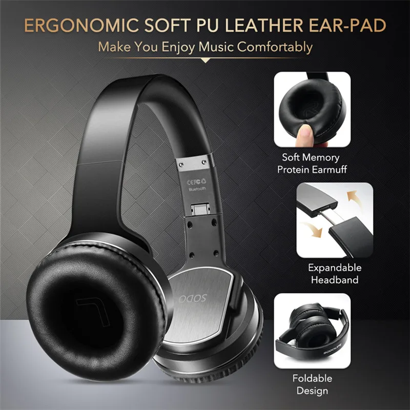 Bluetooth наушники Колонки 2 в 1 SODO складные NFC Hi-Fi стерео беспроводные Накладные наушники V5.0 с микрофоном Поддержка TF карты FM