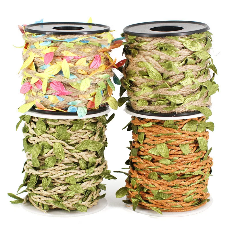 

10M Artificial Leaves Twine Wax String Roll Leaf Silk Leaves Flowers Hemp Rope Wedding Party Decoration DIY Supplies