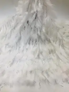 

Top quality white feather net lace fabric with sequins JOY-3648 african tulle lace fabric for wedding d