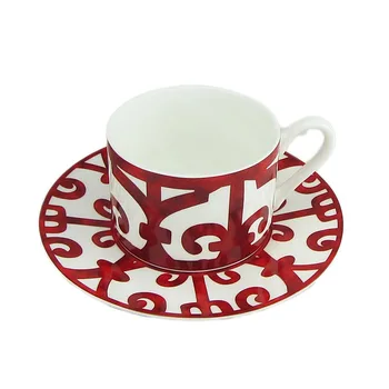 

Ceramic Steak Plate Coffee Cup And Saucer Bone China Dinnerware Set Western Food Tray Red Pattern