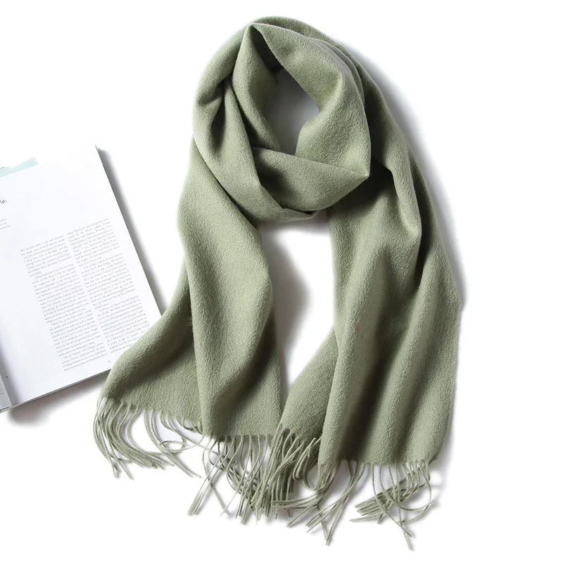 Light Green 180 Шерстяной шарф женский осенне-зимний шарф из овечьей шерсти простая накидка двойного назначения длинный толстый внутренний монгольский - Цвет: Light Green 180