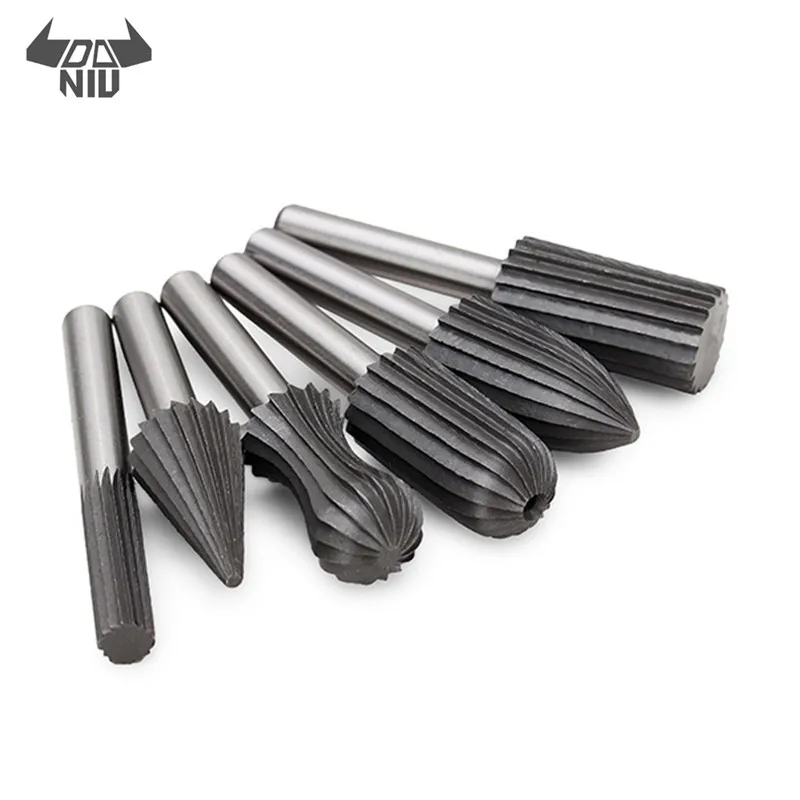 

DANIU 6pcs Bearing Steel Burr Milling Cutter 6mm Shank Dremel Rotary Tools Electric Grinding Metal Graver Tool Accessories