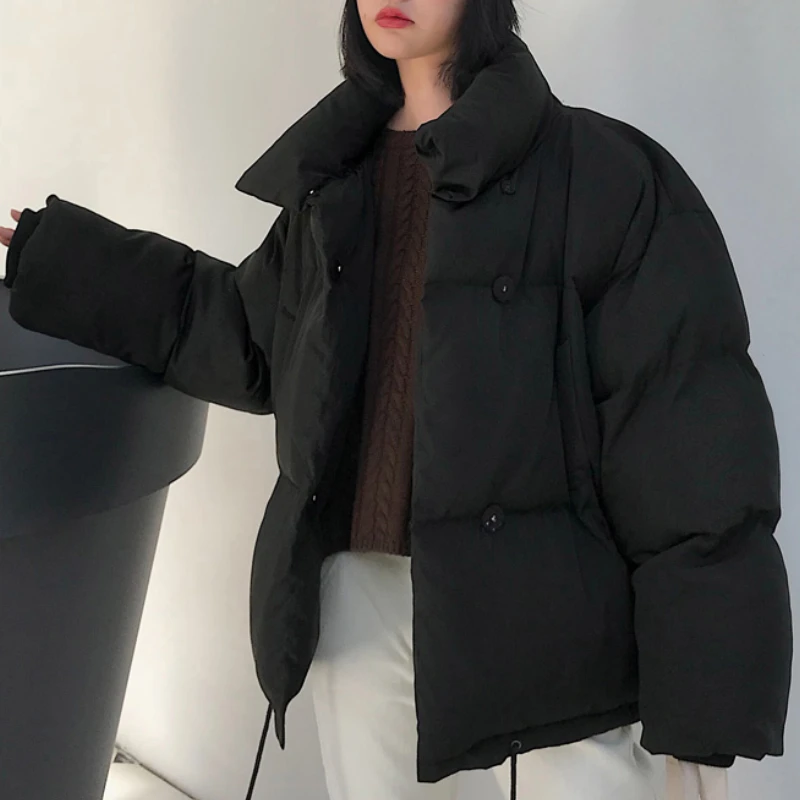 Women Stand Collar Solid Black White Short Down Coats Korean Style 2023 Winter Thickening Jackets Parkas Loose Female Parkas New