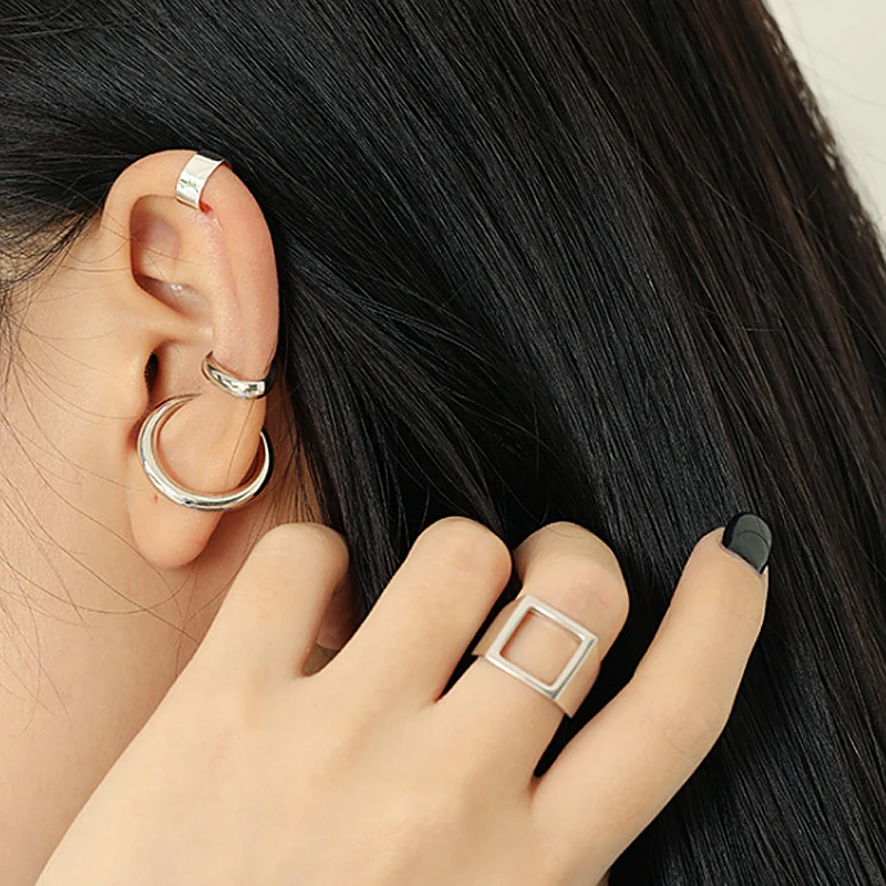 F.I.N.S 1Pc Korean Style Silver 925 Jewelry Ear Clip without Pierced Geometry Simple Ear Cuff 925 Sterling Silver Buckle ear clip earrings clip earrings ear clip ear accessories