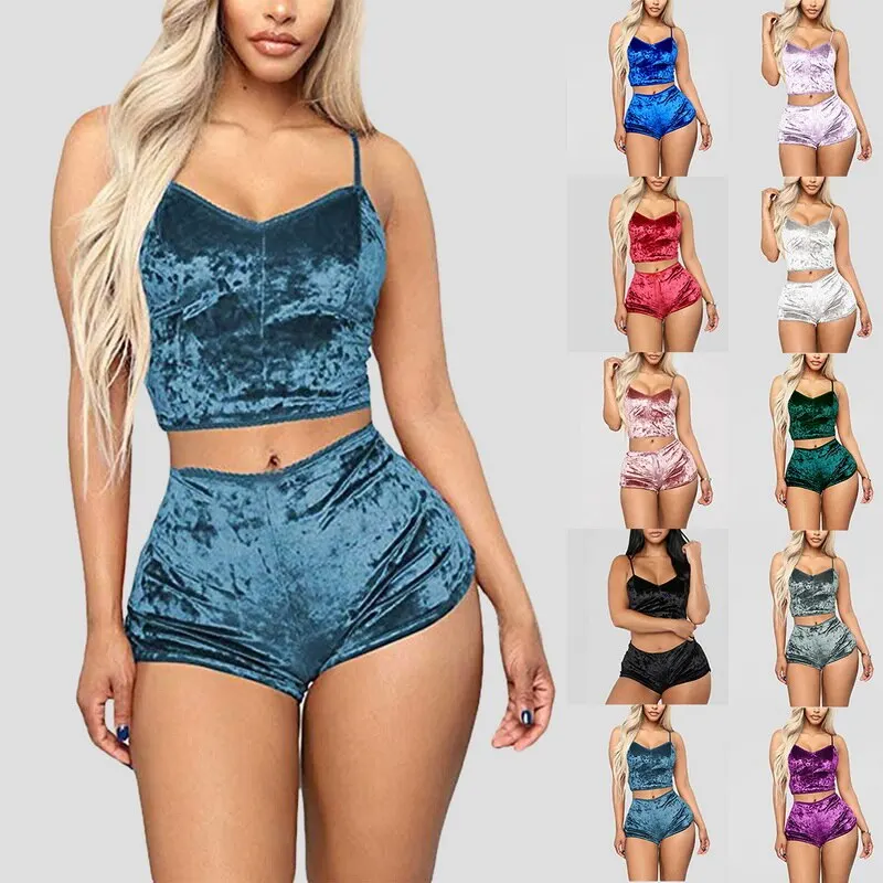 2021 Two Pieces Bra Sets Velvet Sexy Underwear Lingerie Sets Ladies Intimates Tops And Pants Sleepwear Babydoll Sets Clothing