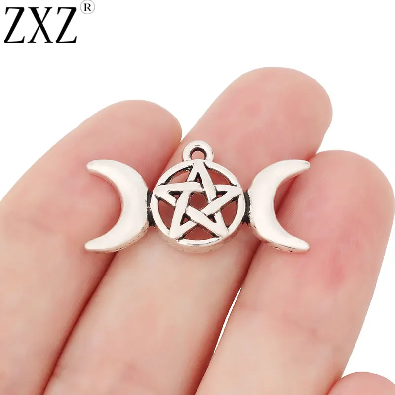 ZXZ 10 шт. тибетское серебро Тройная Луна пентаграмма Pentacle Очаровательные Подвески