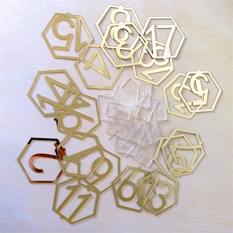 1-20 Hexagon Table Number Signs for Wedding Party Decor Silver Gold Acrylic Birthday Geometric Table Seat Card Roman Numerals