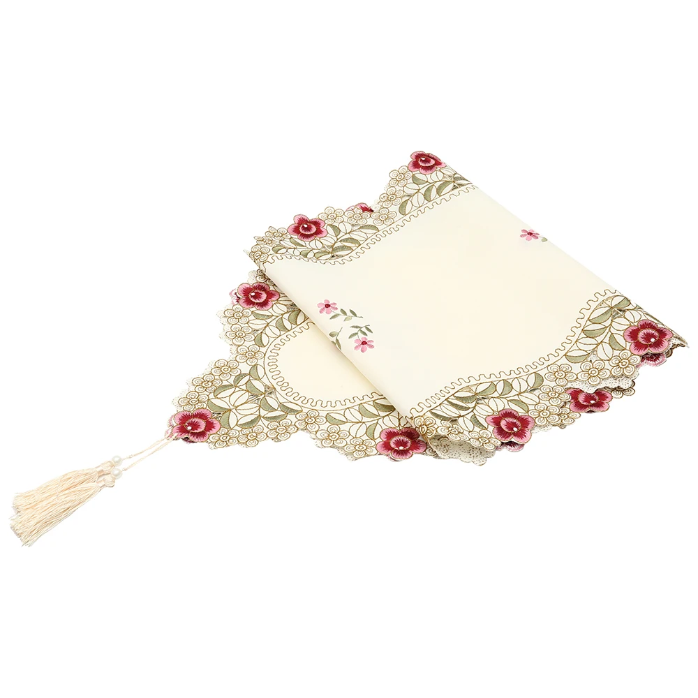 Pastoral Table Runner Embroidered Flower Leaves Hollow Polyester Table Covers Dustproof Table Decor for Home Party Wedding