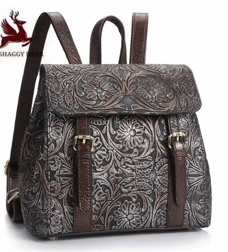 

Hand-polished Korean style double shoulders bag cow leather Fashion College wind embossed lady Backpack