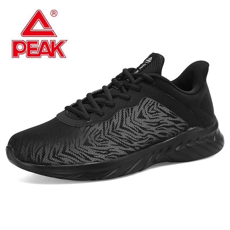 PEAK Men Running Shoes Low-cut Lightweight Woven Non-slip Casual Shoes Reflective Night Running Sneakers Autumn Winter Footwear