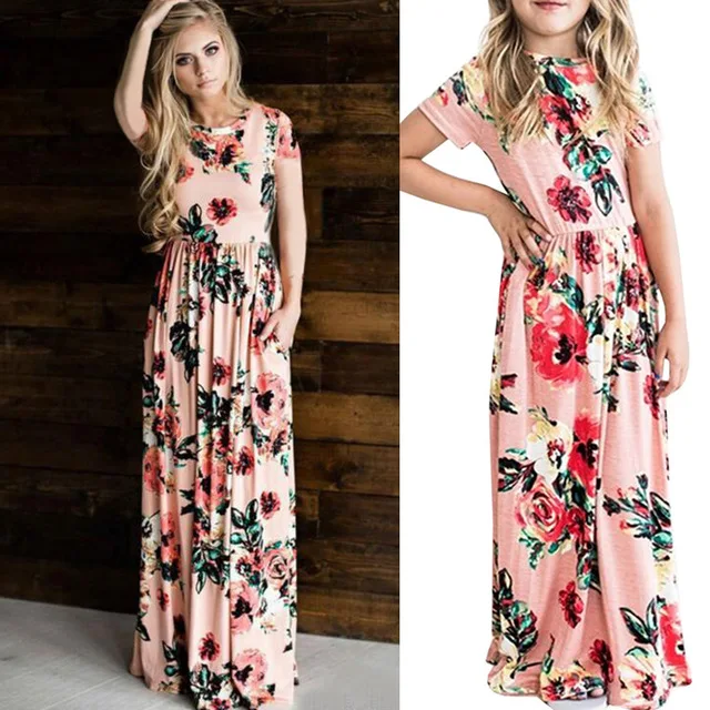 Summer Mommy and Me Matching Floral Dresses for Mothers and Daughters