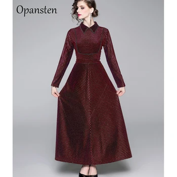 

Opansten Elegant Women Christmas Dress Autumn Winter Laddy Party Dresses Long Sleeve Vintage Dress sukienka women's dress