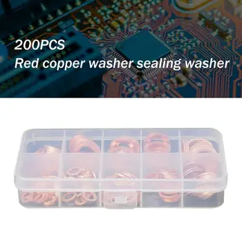 

200 Pieces Composite Copper Gaskets Circular Flat Washer O-Type Oil Seal Gasket Copper Metric Sealing Washers Assortment Set
