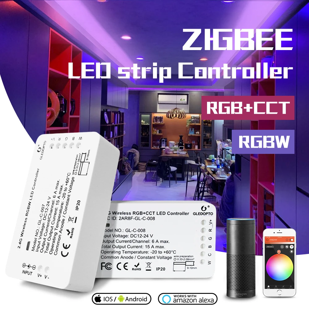 

DC12-24V RGB + CCT/rgbw Zigbee smart LED strips Controller Compatible with Echo plus smartThings ,HUE,ZIGBEE 3,0 HUB