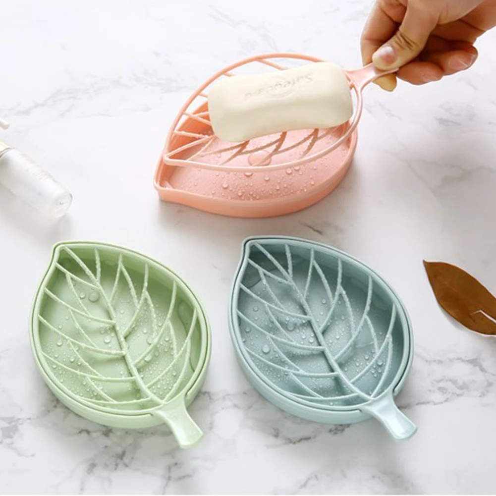 

1pc Rack No Drilling Leaf Shape Box Tray Self Double-Deck Non Slip Wall Mounted Sponge Holder Shower Soap Dish Drainage Bathroom