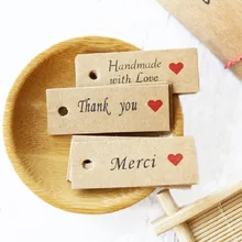 

100pcs Kraft Paper Tags Handmade with Love Hang Tags Garment Tags Paper Cards Candy Gift Cookies Display Packing Label Card