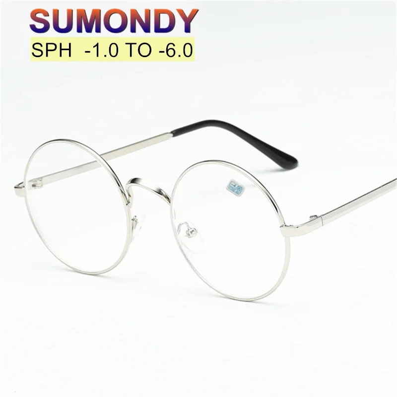 SPH-1-1,5-2-2,5-3-3,5-4-4,5-5,0-5,5-6 готовые очки для близорукости Женщины Мужчины круглая оправа из сплава очки для близоруких UF29