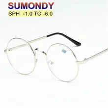 SPH-1-1,5-2-2,5-3-3,5-4-4,5-5,0-5,5-6 готовые очки для близорукости Женщины Мужчины круглая оправа из сплава очки для близоруких UF29