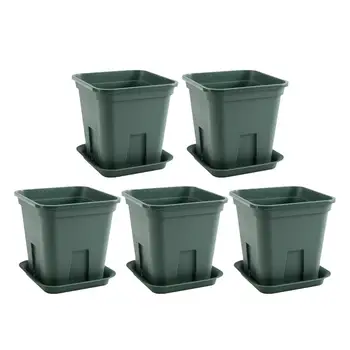 

5 Sets of Flowerpots Sqaure Plastic Durable Flowerpots Planter Succulent Plant Pot Epipremnum aureum Pot for Garden Balcony Yard