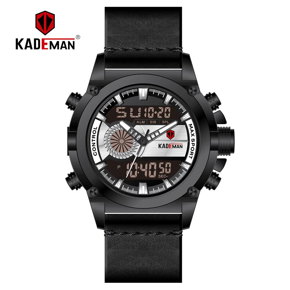 Топ бренд двойной дисплей lcd наручные часы KADEMAN мужские часы спортивные цифровые часы Роскошные военные мужские автоматические новые модные часы - Цвет: K347-B-W-B