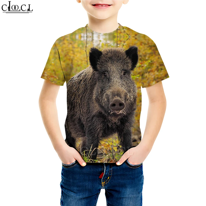 Футболка с дикими животными, дикий кабан футболки с 3D принтом свинки милые детские повседневные пуловеры с короткими рукавами для мальчиков и девочек, M195 - Цвет: Kids T shirt 18
