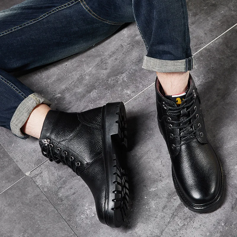 

Cotton-padded Shoes Men's 2019 Winter New Style Men Casual Martin Boots plus Velvet Warm Boots Genuine Leather plus Velvet Snow