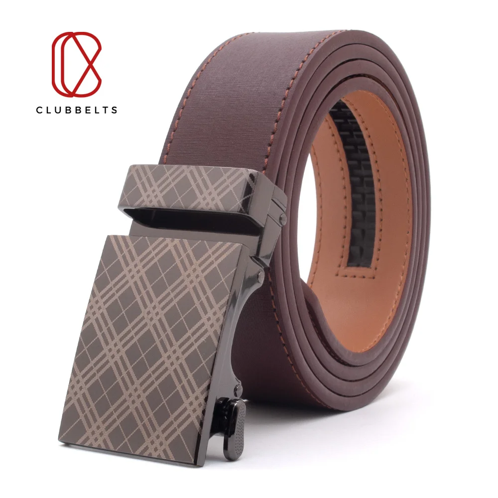 

Clubbelts Men's Leather Ratchet Belt With Tartan Automatic Buckle Genuine Leather Belts For Men