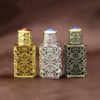 

3ml Antiqued Metal Perfume Bottle Arab Style Essential Oils Bottle Container Alloy Royal Glass Bottle Wedding Decoration Gift