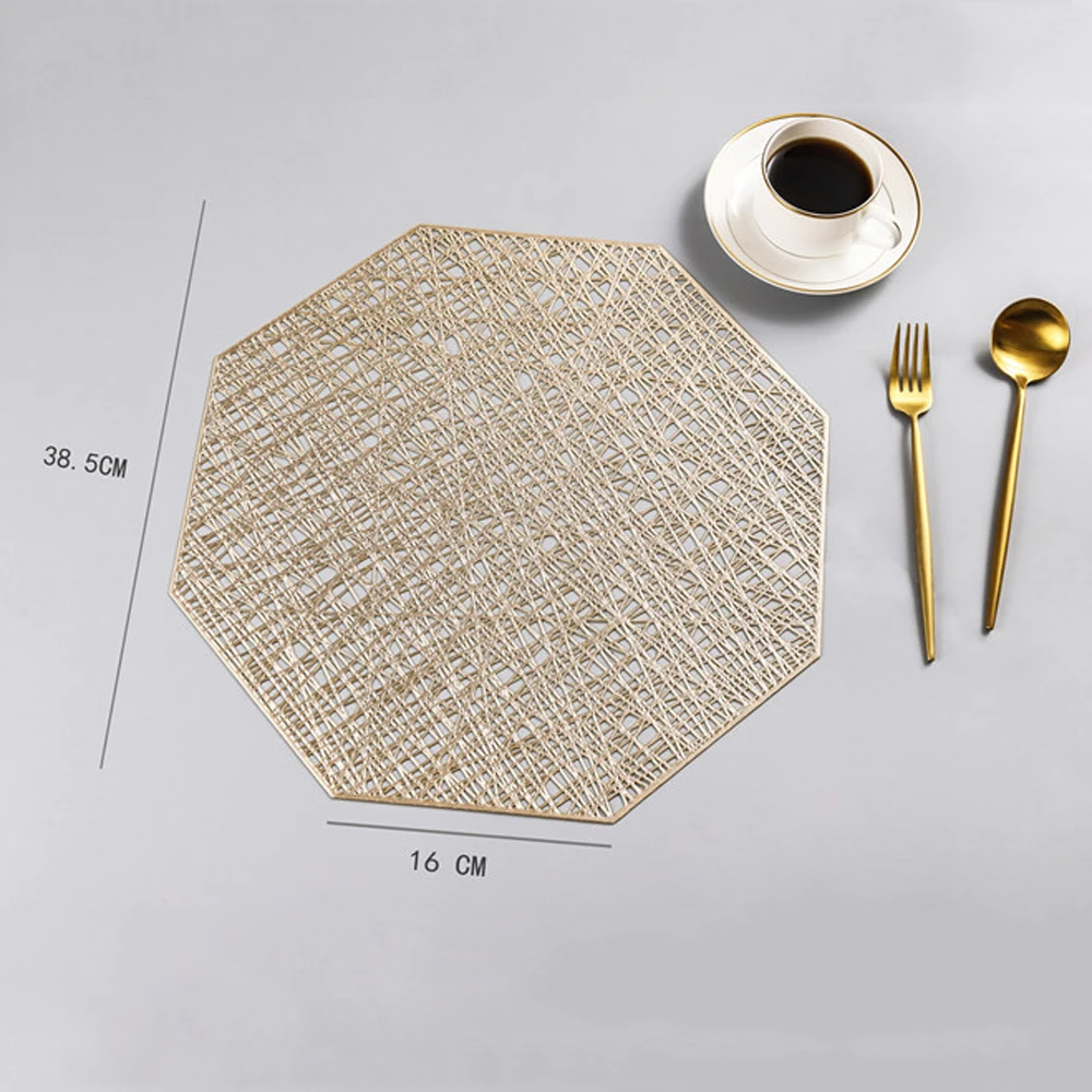 1PCS PVC Placemats Octagonal Hollow Waterproof Non Slip Table Mats Heat-insulated Pad Coaster Home Decoration Dinner Placemat