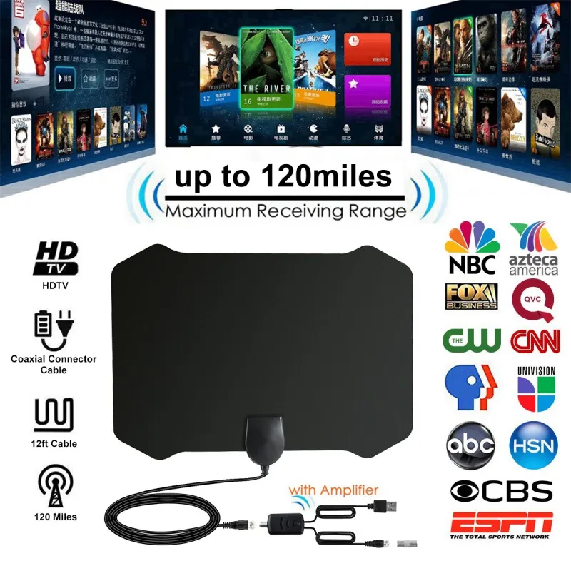New Amplified Hd Digital Tv Antenna 4k 1080p Vhf Uhf Freeview Local Channels Support For Nbc Fox Cbs Abc Pbs Tv Antenna Aliexpress