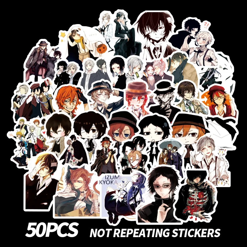 

50pcs/pack Bungo Stray Dogs Anime Sticker Stickers PVC Graffiti Stickers Suitcase Luggage Guitar Waterproof For Children Toys