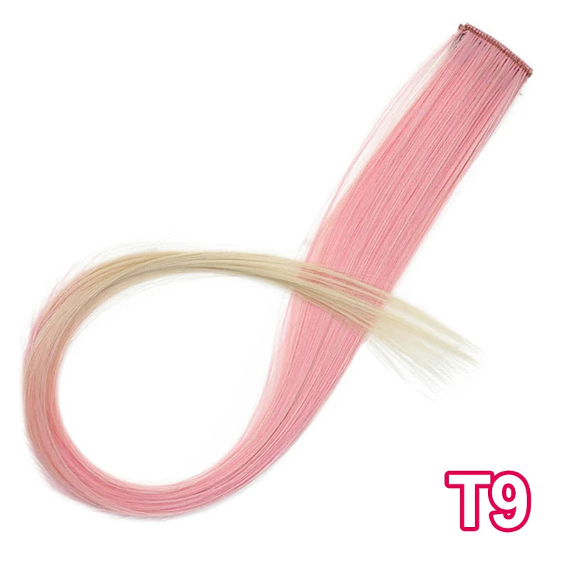 AISI BEAUTY, длинные прямые радужные волосы для наращивания, на заколках, одна штука, ярко-розовые, серые синтетические волосы, пряди на заколках - Цвет: T9