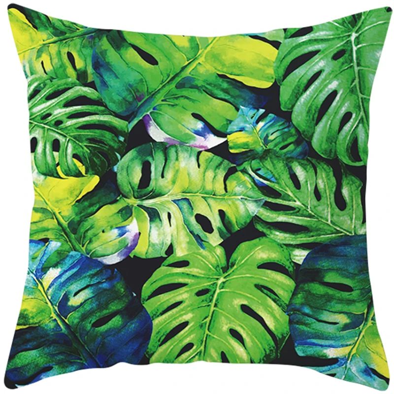Наволочка для подушки Sholisa с тропическими растениями, полиэстер, персиковая кожа, зеленый лист, наволочка, наволочка для дивана, 45*45 см - Цвет: Розовый