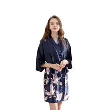 Женская пижама, халат, длинная ночная рубашка из искусственного шелка, пижама, сексуальный принт, лента, Женская домашняя одежда, новая модная одежда