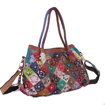 

2020 Patchwork Genuine Leather Handbags Women luxury Shoulder Bags Ladies Flower Totes Crossbody Bags Bolso Random Color