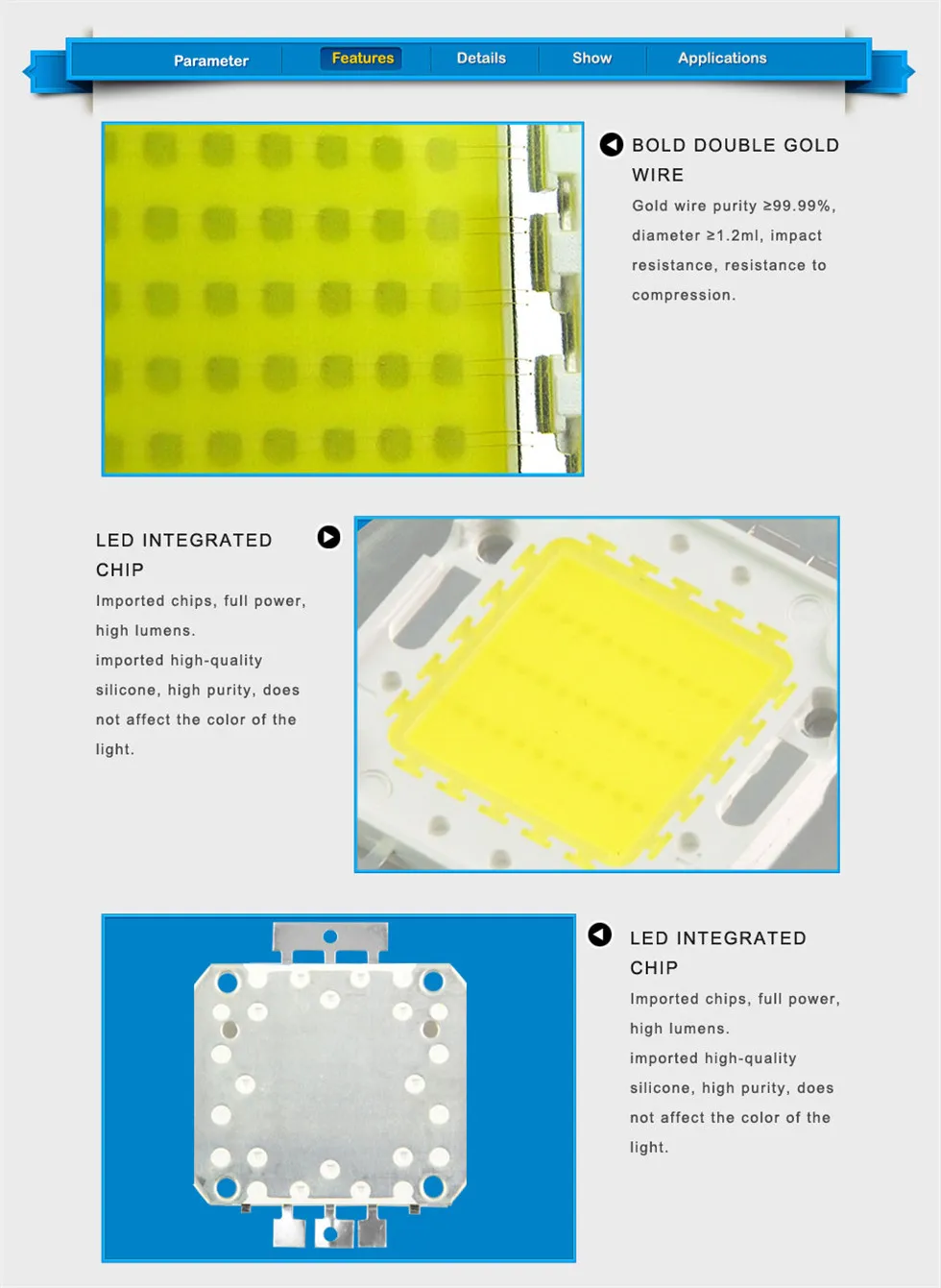 High Power LED Integrated Chip Light Source - Multi-Wattage SMD IC Flood Light Bulb