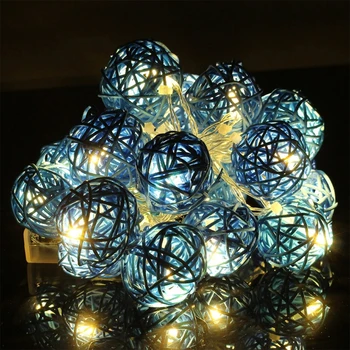 

20 LED 2.2m Rattan Ball Fairy String Light Lamp w/Battery Box Wedding Xmas Party Decor Q0KF