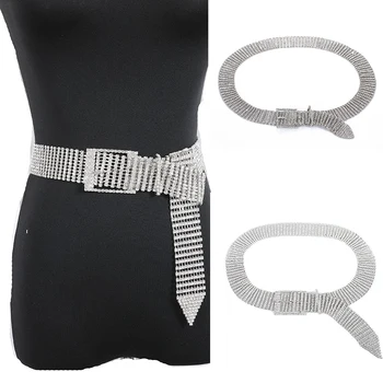 

AWAYTR Rhinestone Women's Belt Cummerbunds Fashion Square Buckle Full Of Diamonds Banquet Dress Waistband Accessories For Ladies