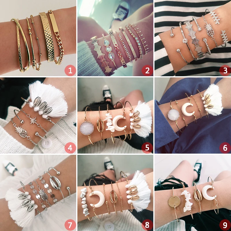 21 стиль Boho модный корпус сердце кристалл лист стрела крылья браслет-цепочка с бусинами набор для женщин Шарм пляжные вечерние ювелирные изделия аксессуары