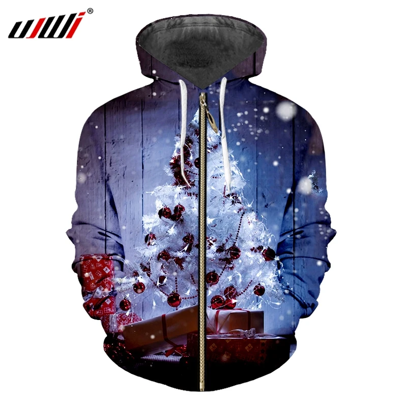 

UJWI Autumn Man 3D Sweatshirt Printed Christmas And Santa Claus Plus Size 5XL Attire Men's Winter Lovely Zip Hoodies