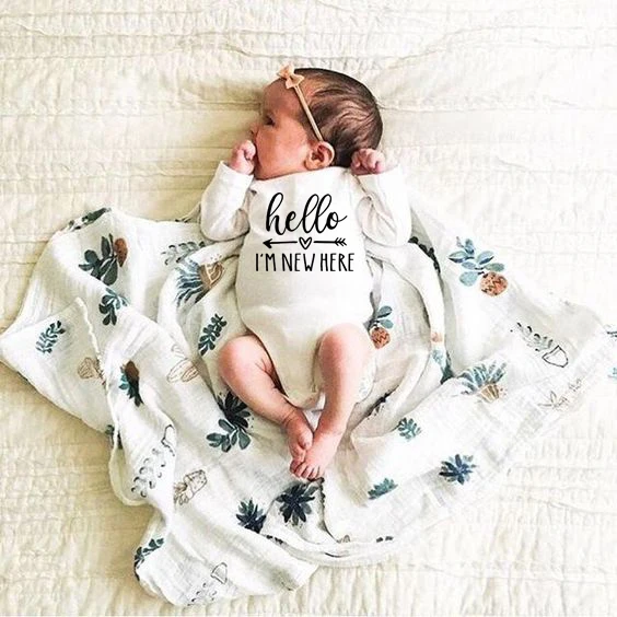 BabyFashion Romper Letter Print Hello I'm New Here Funny Infant Playsuits Clothes Long Sleeve Toddler Jumpsuits Outfits |