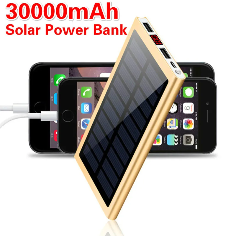Solar Power Bank 30000mah External Battery 2 USB LED Portable Powerbank Mobile Phone for All smartphones Solar Charger|Внешние аккумуляторы| | АлиЭкспресс