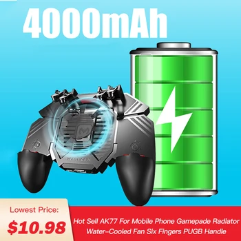 

2020 New Fashion AK77 for PUBG Helper Mobile Phone Gamepade Radiator Handle Water-cooled Fan Six Fingers PUGB Handle Power Bank