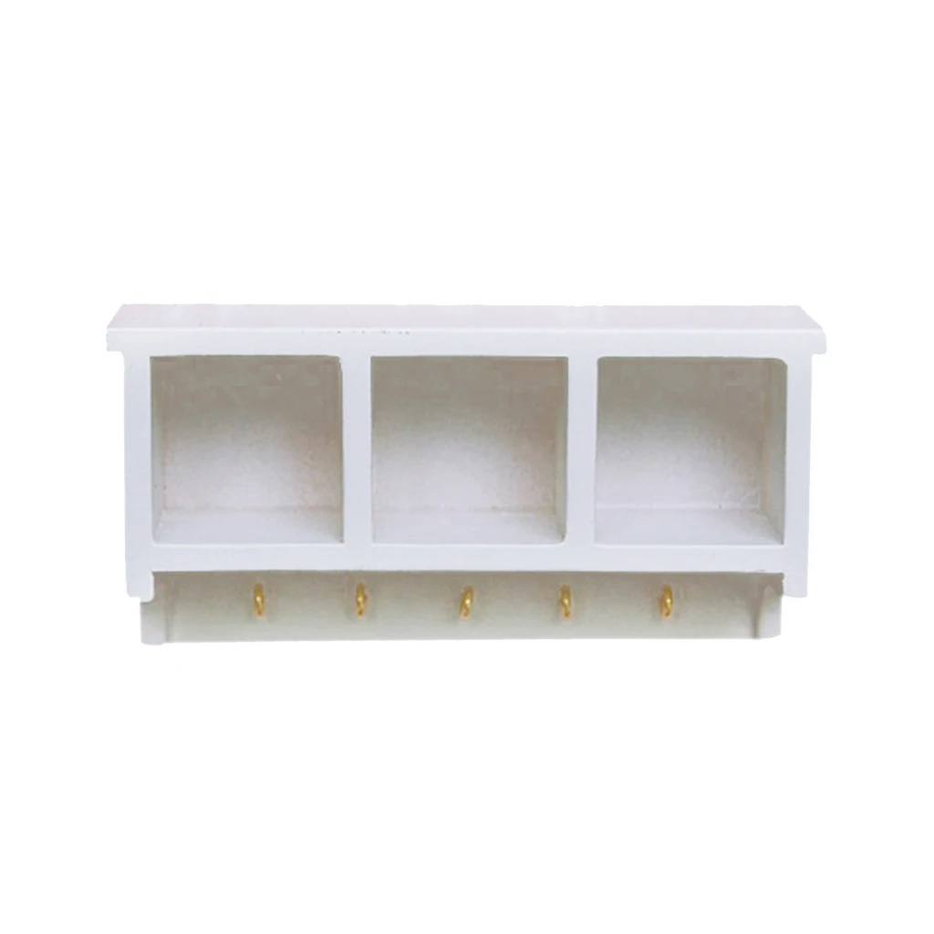 White Mini Kitchen Wood Wall Rack W/ Hooks For 1:12 Dollhouse Quality Birch NEW