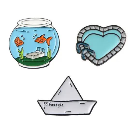 Glitter SS Georgie Paper Boat Lapel Pin Stephen King/'s IT Cartoon Origami Badge