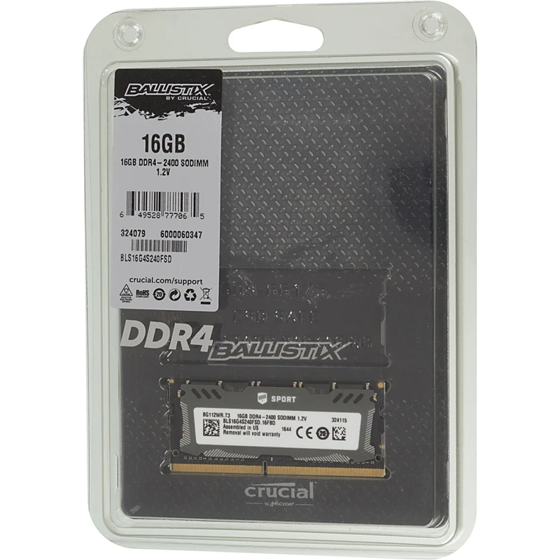 Память DDR4 16Gb 2400MHz Crucial BLS16G4S240FSD RTL PC4-19200 CL16 SO-DIMM 260-pin 1.2В kit