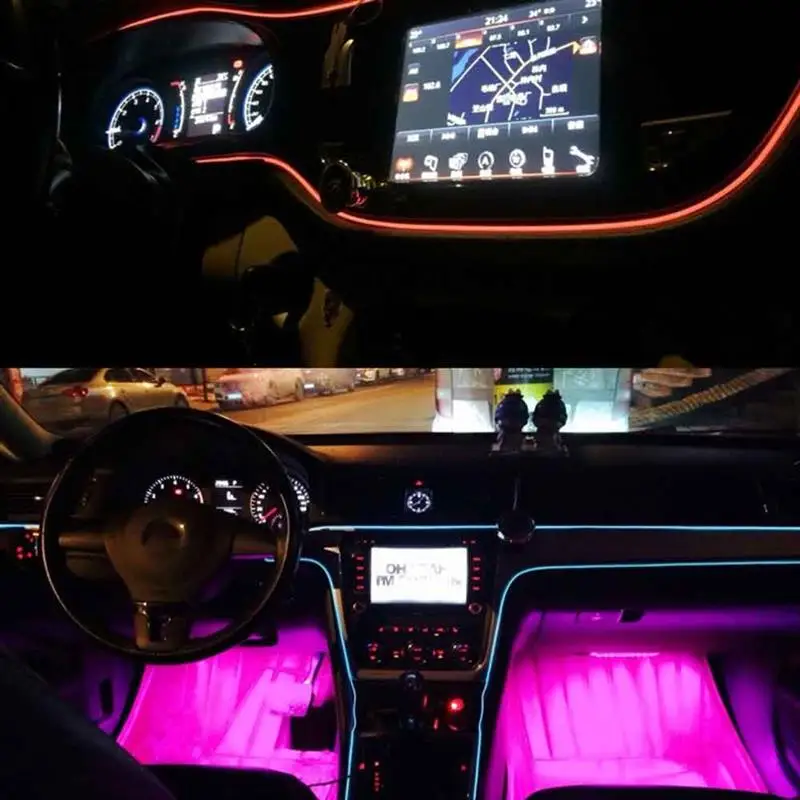 5 м освещение салона автомобиля авто светодиодные полосы EL провода веревки трубки гибкий неоновый светильник с 12 В сигаретный светильник er Drive