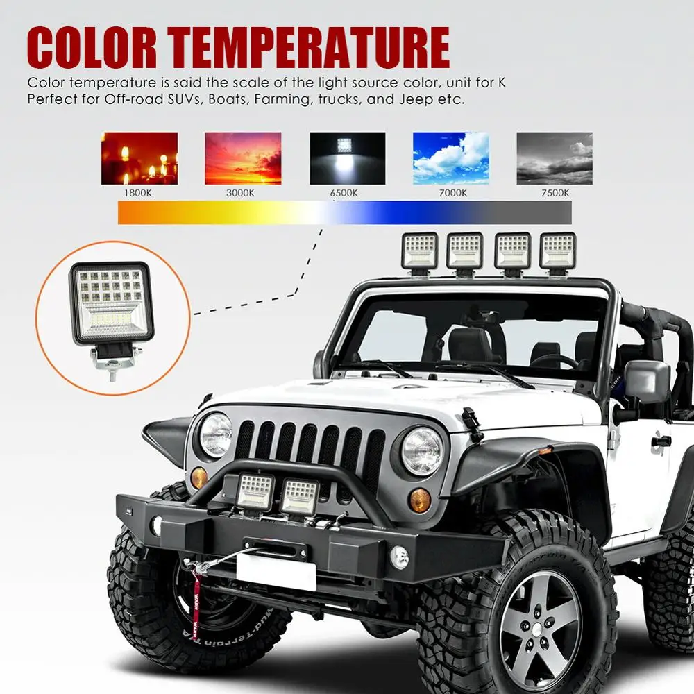 4 inch 126W LED Work Light Bar Flood Spot Offroad Car Truck Boat Driving Fog Lamps